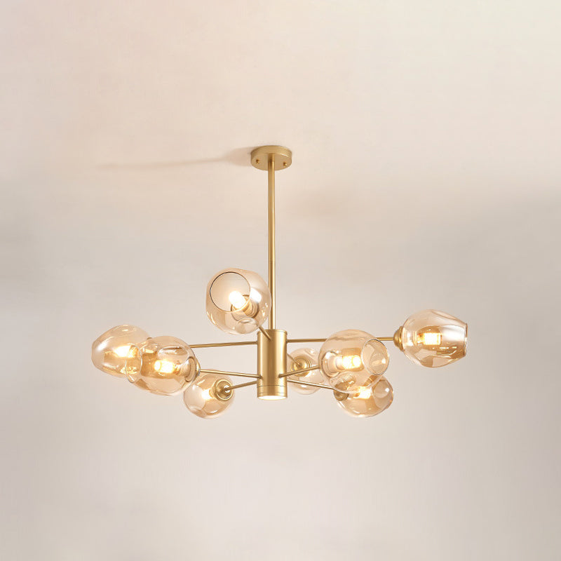 Cognac Color Glass Chandelier Lighting Fixture Modern Chandelier Pendant Light for Living Room