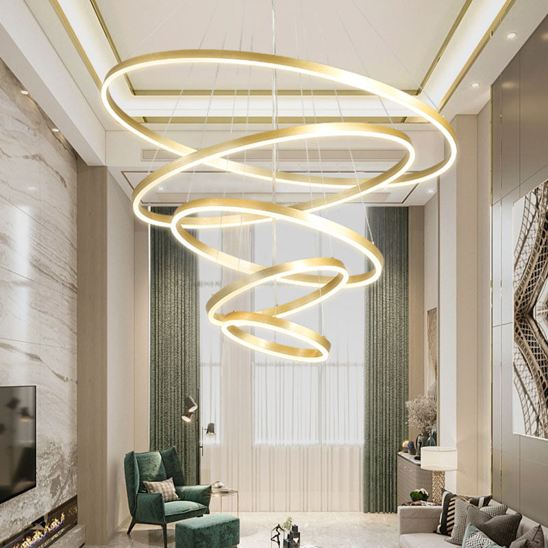 Lampada appesa a soffitto multistrato creativo con tonalità metallica per salotto