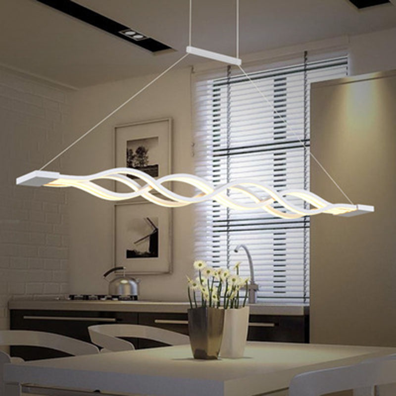 Modern Concise LED Island Light Lacquered Iron Linear Pendant Light with Acrylic Shade