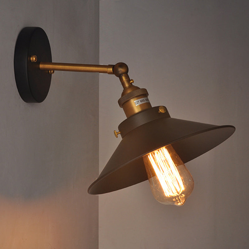 Flare Shade Light Industrial Style 1 Light Metal Wall Sconce Light Fixture in Black