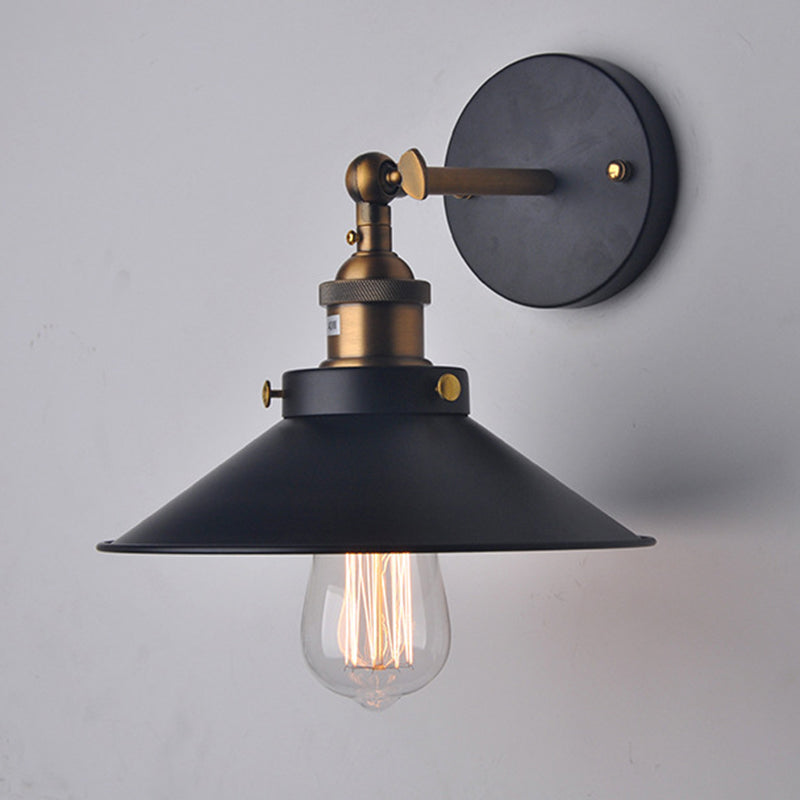 Flare Shade Light Industrial Style 1 Light Metal Wall Sconce Light Fixture in Black