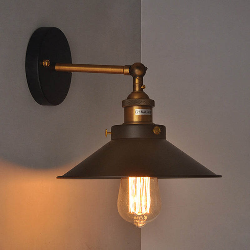 Flare Shade Light Industrial Style 1 Light Metal Wall Sconce Light Fixture in Black