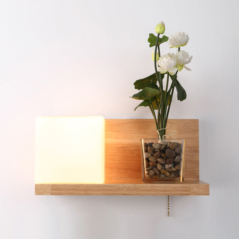 Luce da parete rettangolare di vetro in moderna lampada a parete singola in legno moderna, navi senza decorazioni