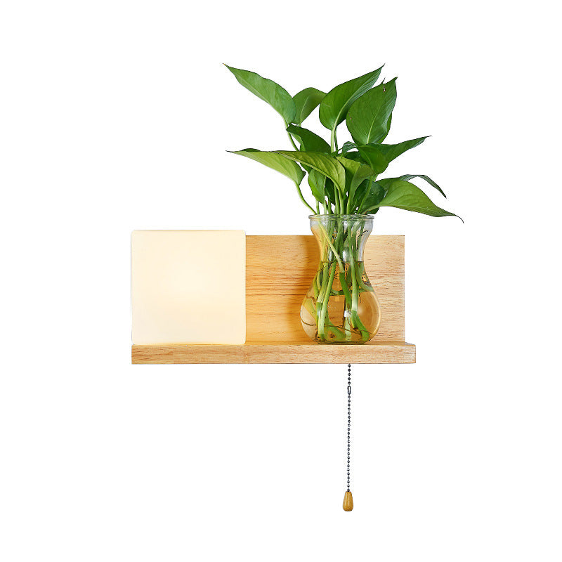 Luce da parete rettangolare di vetro in moderna lampada a parete singola in legno moderna, navi senza decorazioni