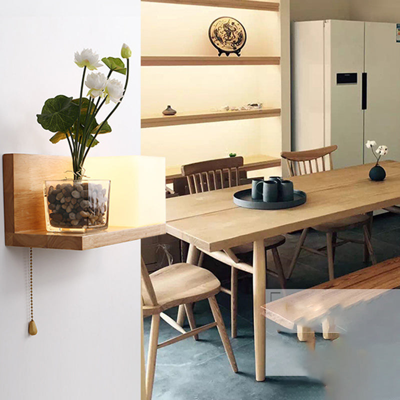 Luce da parete rettangolare di vetro in moderna lampada a parete singola in legno moderna, navi senza decorazioni