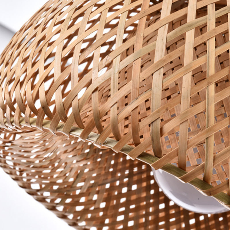 Asian Creative Drum Pendant Light Bamboo Weaving Hanging Lamp for Interior Spaces