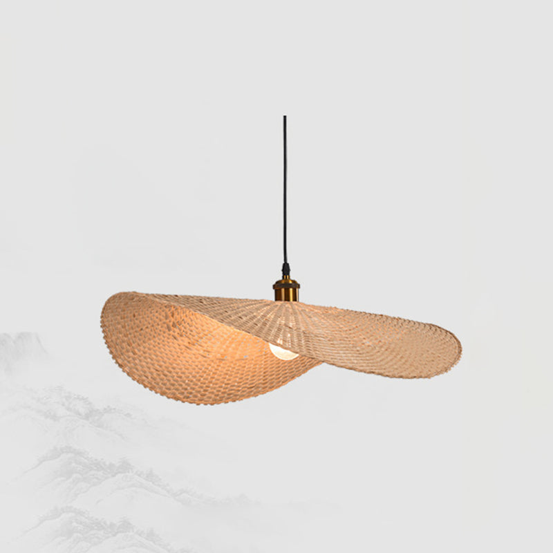 1-Light Beige Bamboo Suspended Lighting Fixture Chinese Pendant Light Kit