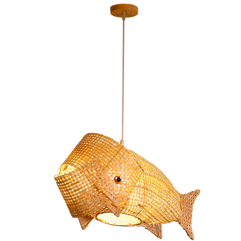 Bamboo Japanese Pendant Light Creative Fish 1-Light Hanging Ceiling Light