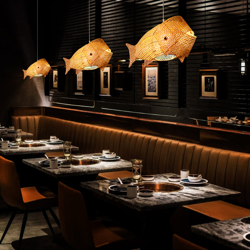 Bamboo Japanese Pendant Light Creative Fish 1-Light Hanging Ceiling Light
