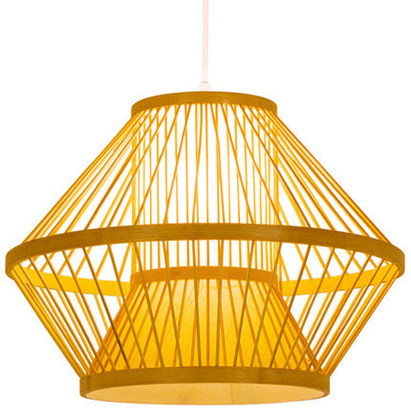 Bamboo Asia Pendant Light 1-Light Beige Geometric Hanging Ceiling Light