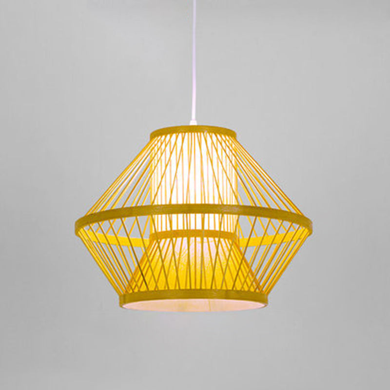 Bamboo Asia Pendant Light 1-Light Beige Geometric Hanging Ceiling Light