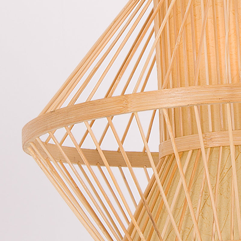 Bamboo Asia Pendant Light 1-Light Beige Geometric Hanging Ceiling Light