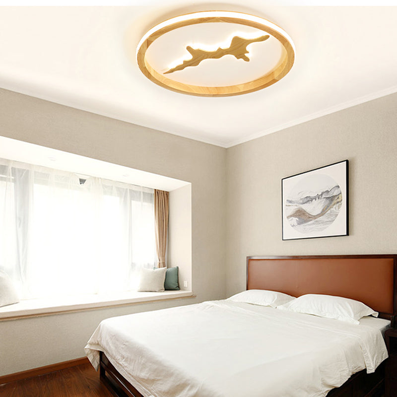 Contemporary Wooden Flush Mount Ceiling Light with Acrylic Shade for Drawing Room