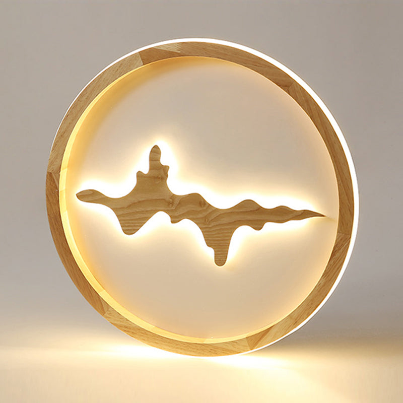 Contemporary Wooden Flush Mount Ceiling Light with Acrylic Shade for Drawing Room
