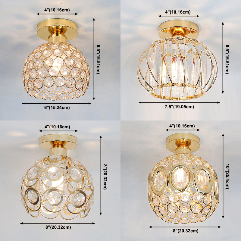 Lámpara de techo redonda de cristal, lámpara de montaje en techo de estilo moderno en oro