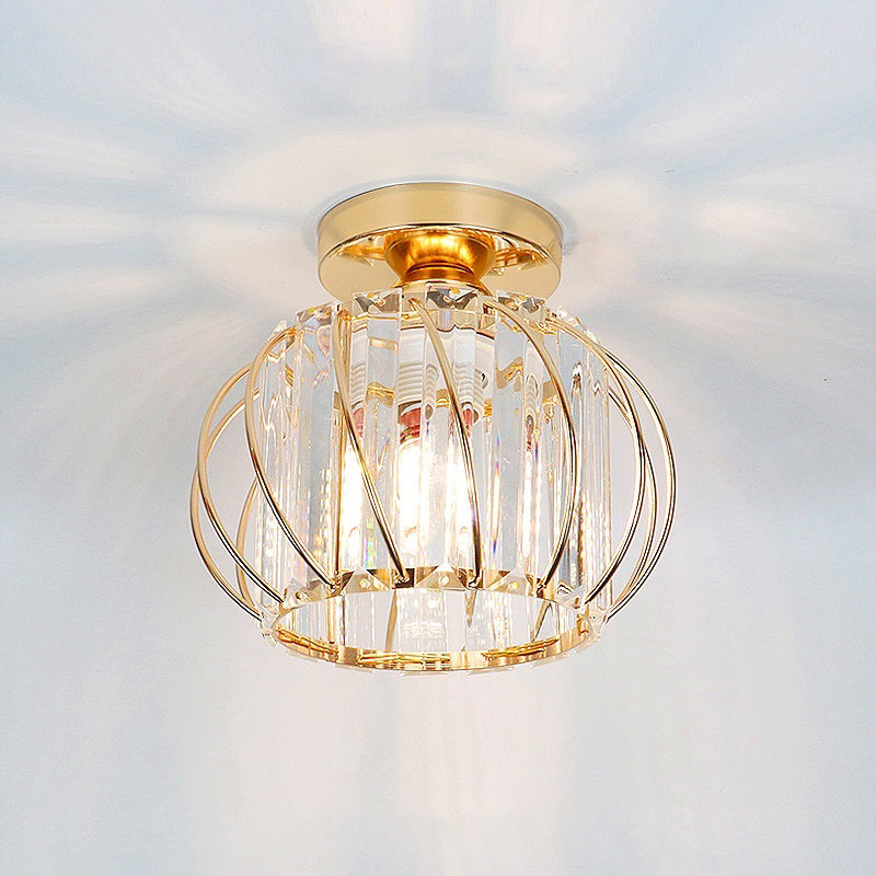 Lámpara de techo redonda de cristal, lámpara de montaje en techo de estilo moderno en oro