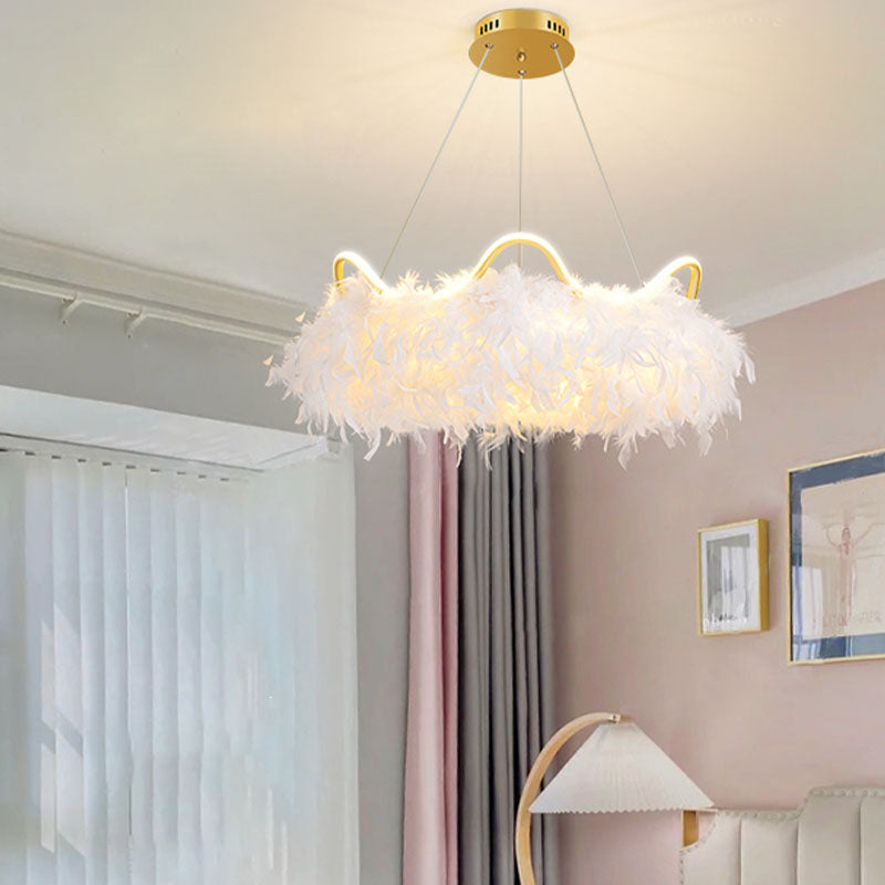 Verstellbare Kronleuchterleuchten moderner Kronleuchter -Anhängerlampe mit weißem Federschatten