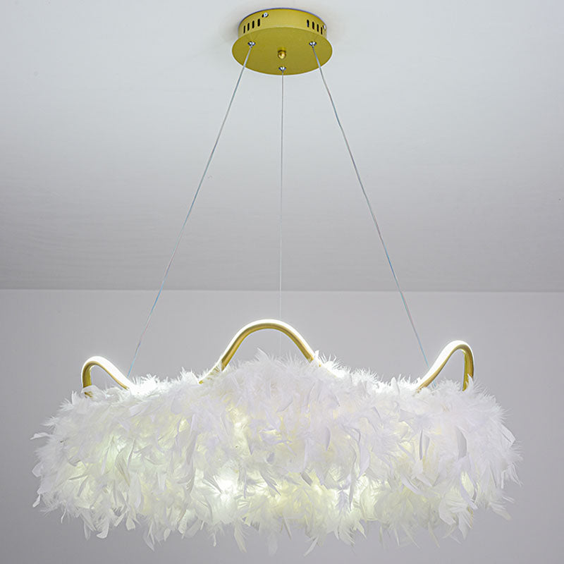 Verstellbare Kronleuchterleuchten moderner Kronleuchter -Anhängerlampe mit weißem Federschatten