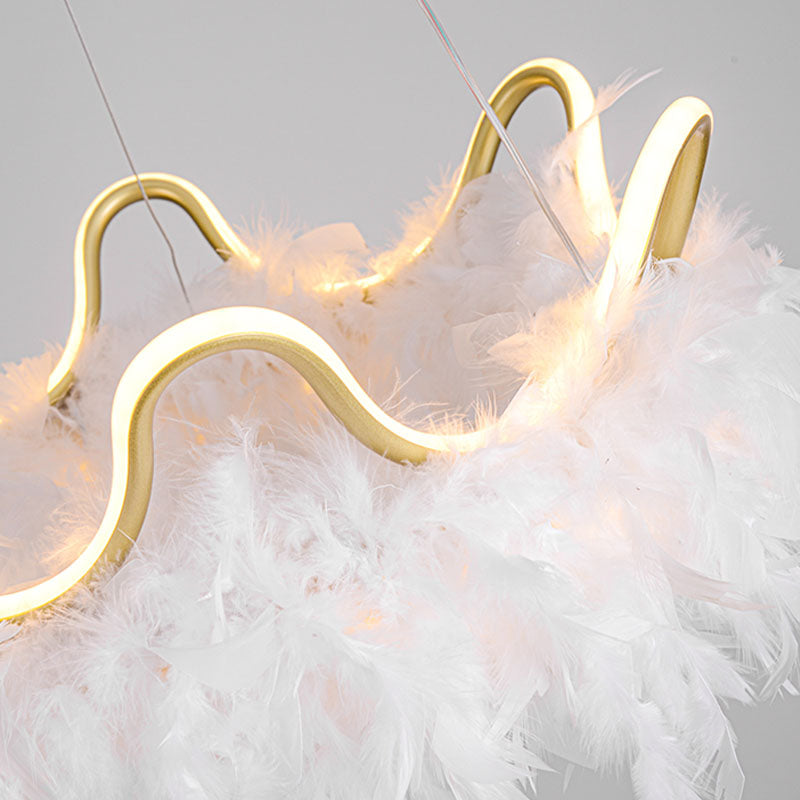 Verstellbare Kronleuchterleuchten moderner Kronleuchter -Anhängerlampe mit weißem Federschatten
