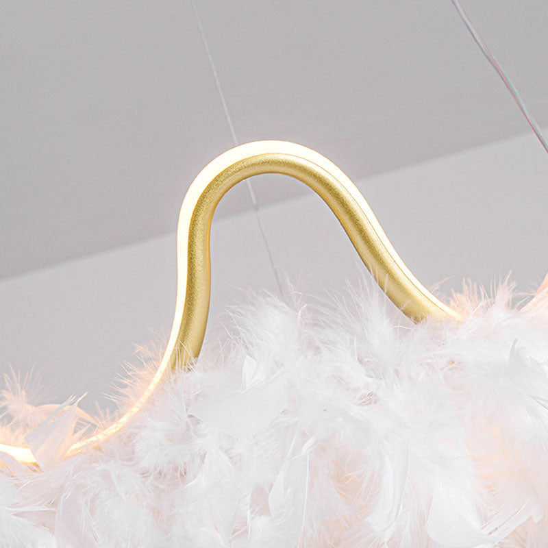 Verstellbare Kronleuchterleuchten moderner Kronleuchter -Anhängerlampe mit weißem Federschatten