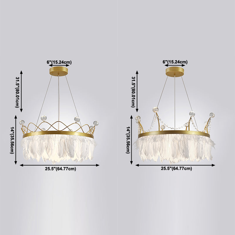 Crown Chandelier Light Fixtures Modern Multi-Head White Chandelier Pendant Lamp with Feather Shade
