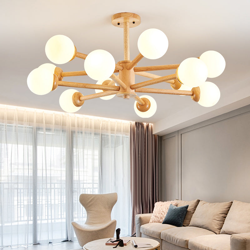 Globe Chandelier Light Fixtures Modern Multi-Head Beige Chandelier Pendant Lamp with Glass Shade