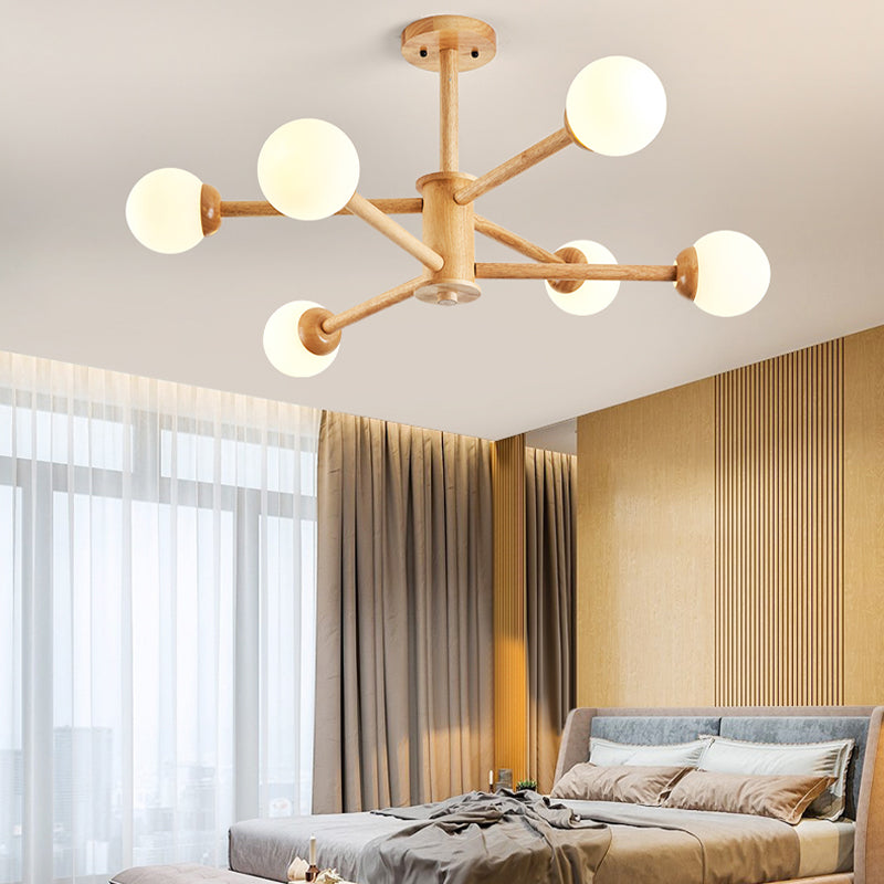 Globe Chandelier Light Fixtures Modern Multi-Head Beige Chandelier Pendant Lamp with Glass Shade