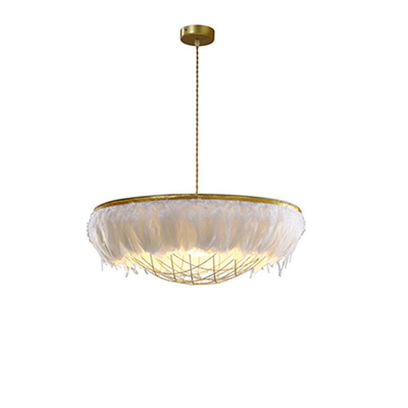 Hand-Woven Chandelier Minimalist Feather Shade Bedroom Living Room Pendant Lighting