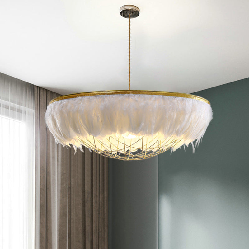 Hand-Woven Chandelier Minimalist Feather Shade Bedroom Living Room Pendant Lighting