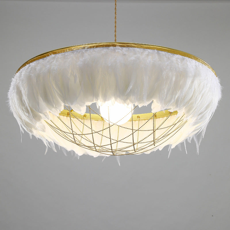 Hand-Woven Chandelier Minimalist Feather Shade Bedroom Living Room Pendant Lighting