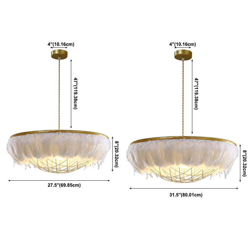 Hand-Woven Chandelier Minimalist Feather Shade Bedroom Living Room Pendant Lighting