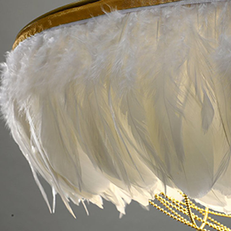 Hand-Woven Chandelier Minimalist Feather Shade Bedroom Living Room Pendant Lighting