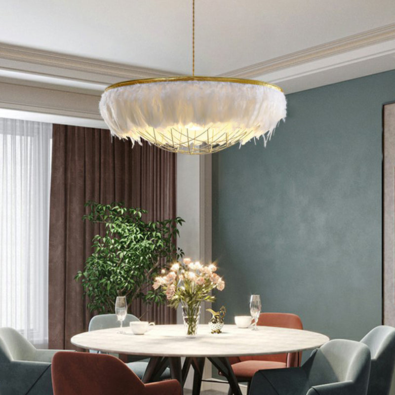 Hand-Woven Chandelier Minimalist Feather Shade Bedroom Living Room Pendant Lighting