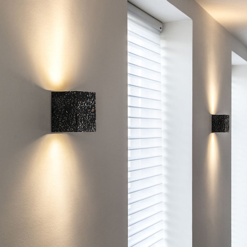 Lampada a monte a parete quadrata in pietra Lampada di applique in stile nordico per camera da letto