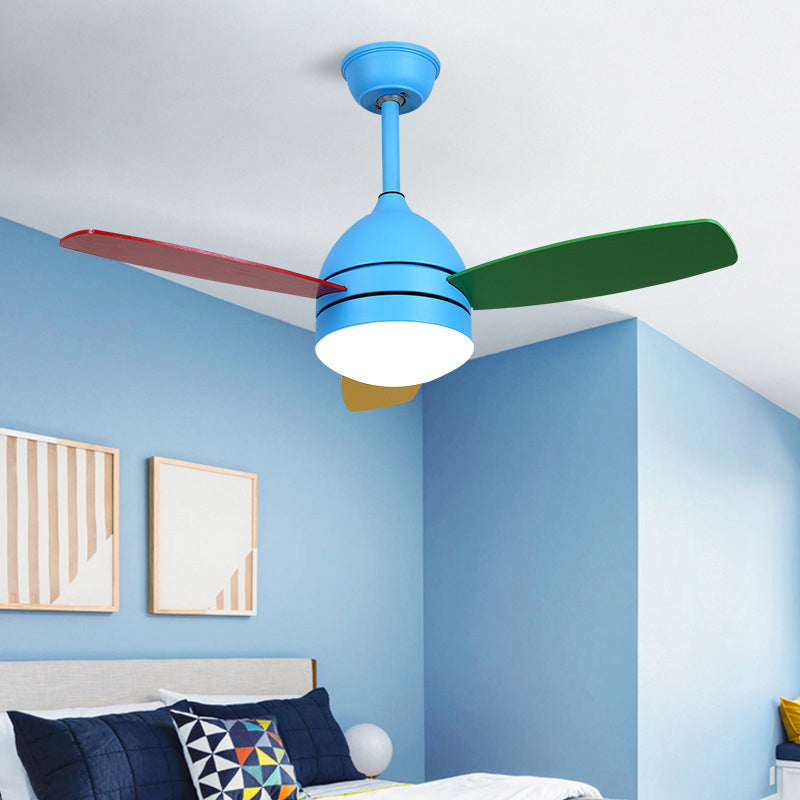 Macaron Dome Ceiling Fan Light Metallic Kids Room LED Semi Flush Mount Light