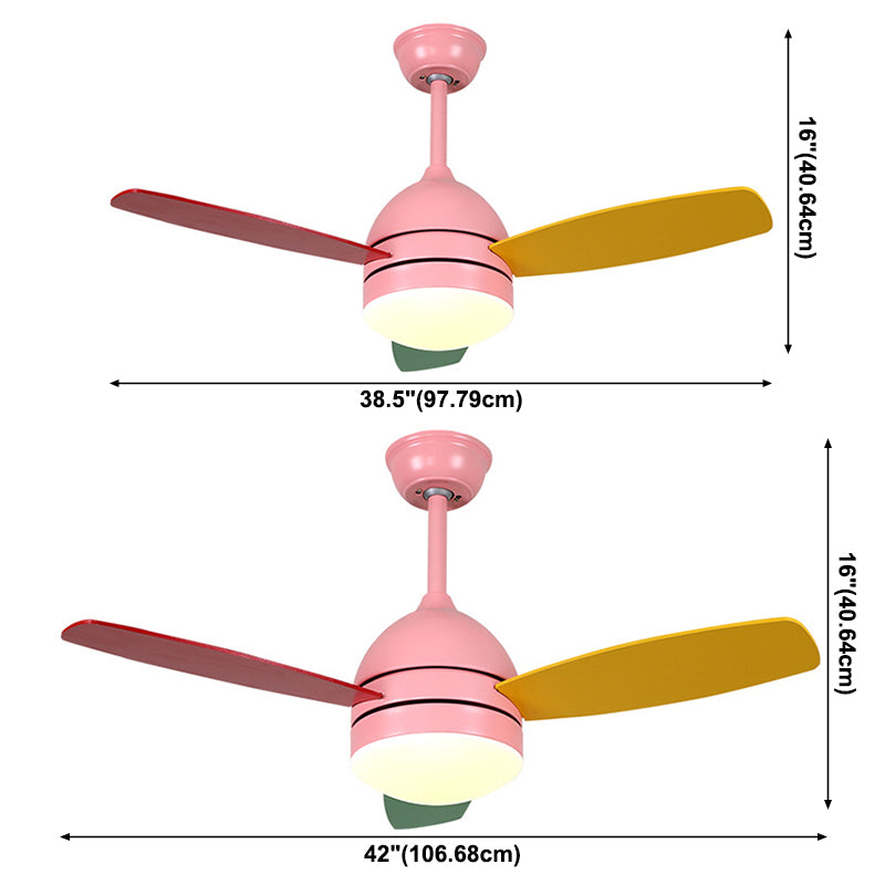 Macaron Dome Ceiling Fan Light Metallic Kids Room LED Semi Flush Mount Light