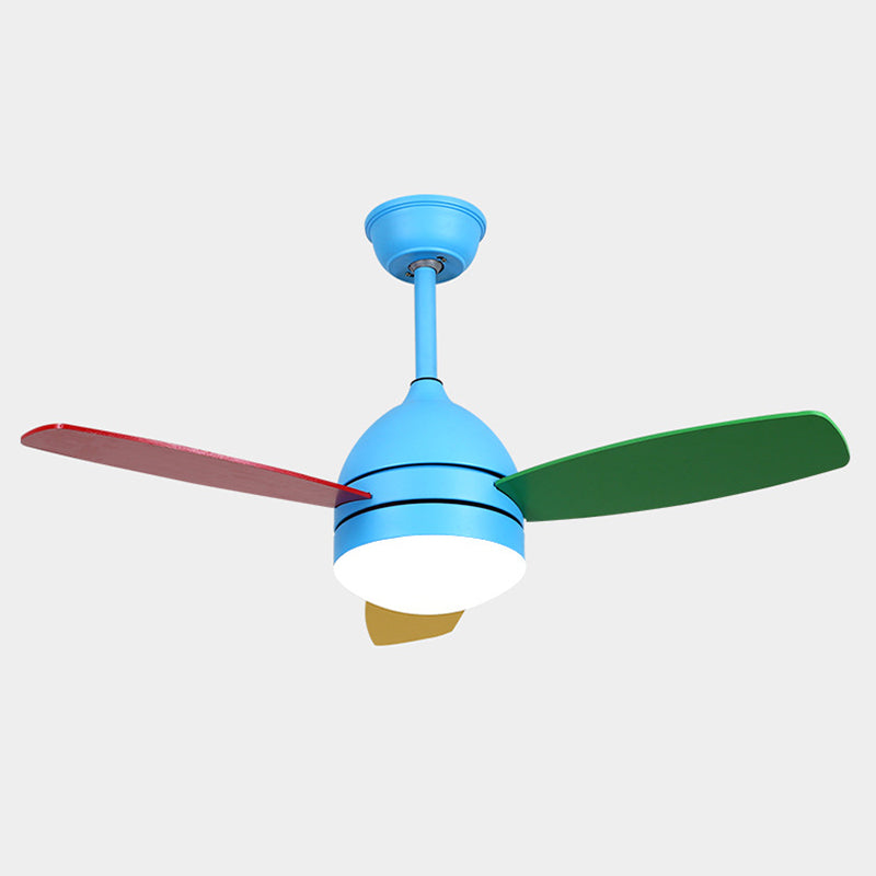 Macaron Dome Ceiling Fan Light Metallic Kids Room LED Semi Flush Mount Light