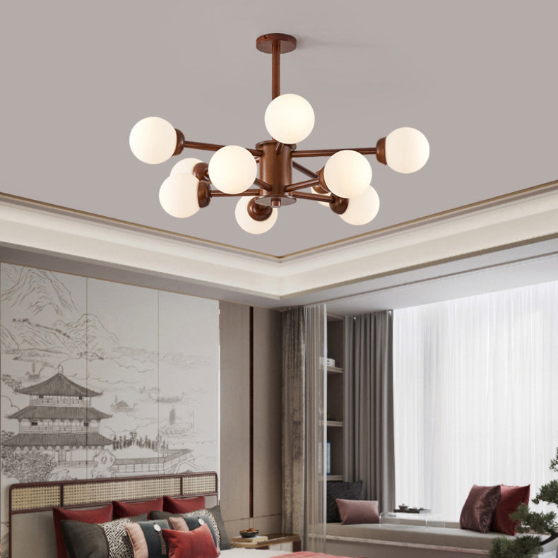 Wooden Chandelier Ceiling Hanging Light Fixture with Adjustable Suspension Wire
