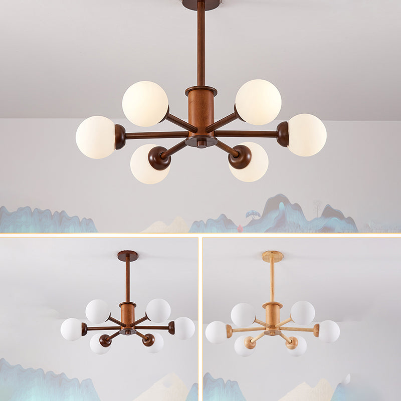 Wooden Chandelier Ceiling Hanging Light Fixture with Adjustable Suspension Wire