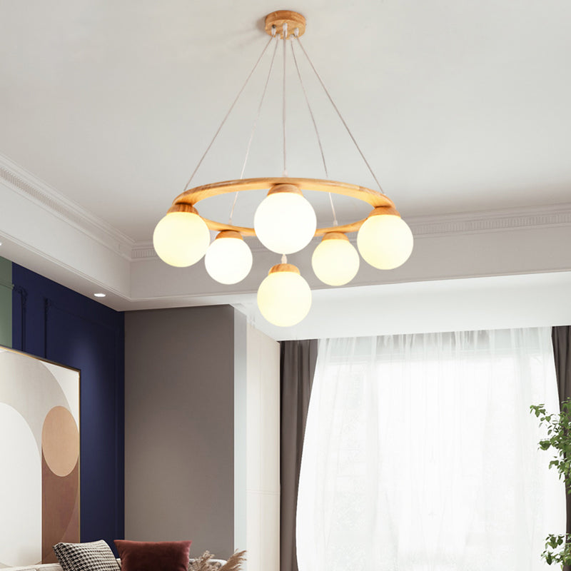 Moderne verstellbare hölzerne Kronleuchterdecke Hängeleuchte mit Glasschatten