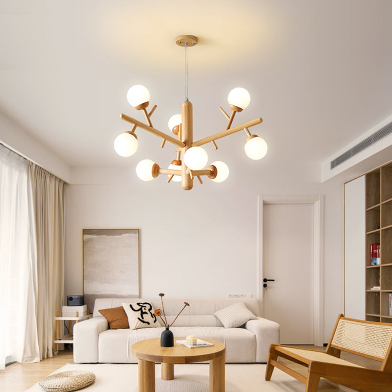 Hölzerne Kronleuchter Decke Hängende Leuchte mit Glasschatten für Schlafzimmer