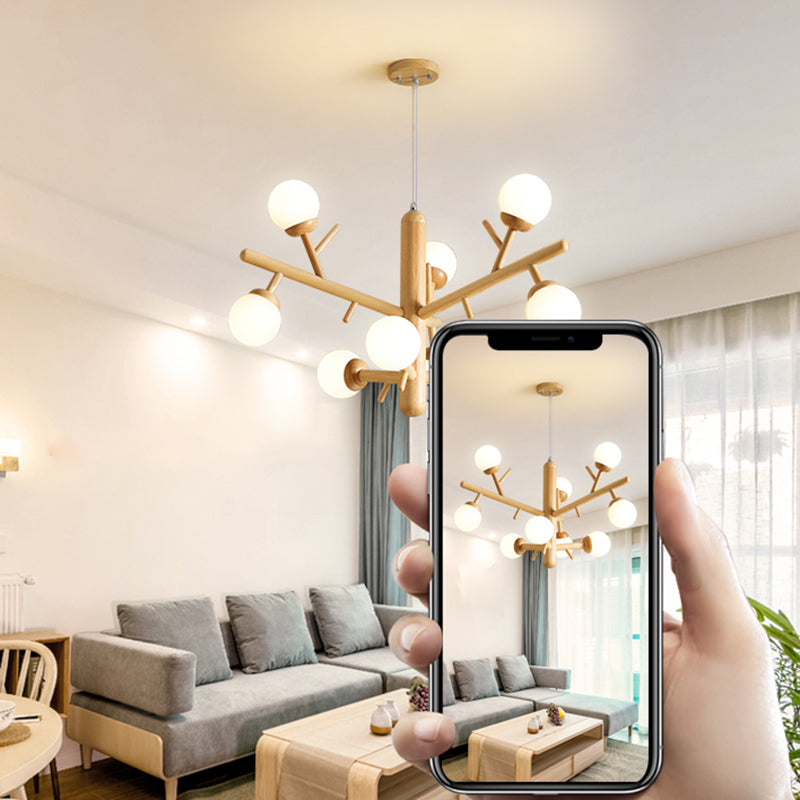 Hölzerne Kronleuchter Decke Hängende Leuchte mit Glasschatten für Schlafzimmer