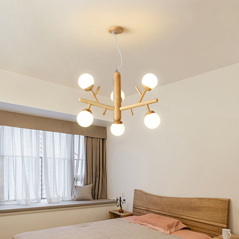 Hölzerne Kronleuchter Decke Hängende Leuchte mit Glasschatten für Schlafzimmer