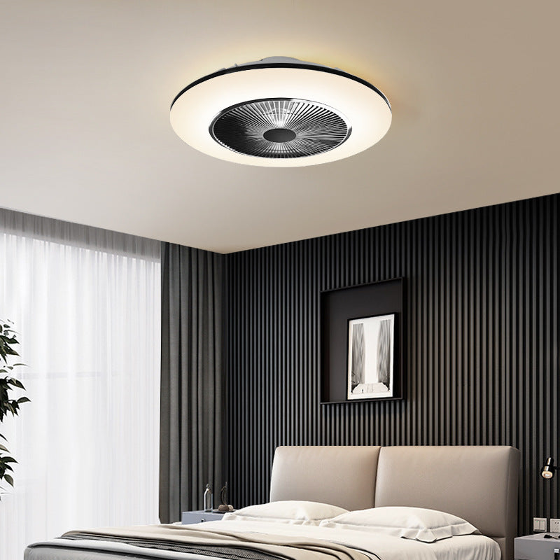 Schwarzer runde Lüfterleuchte nordische LED -Acryl -halb Flush Deckenleuchte für Schlafzimmer