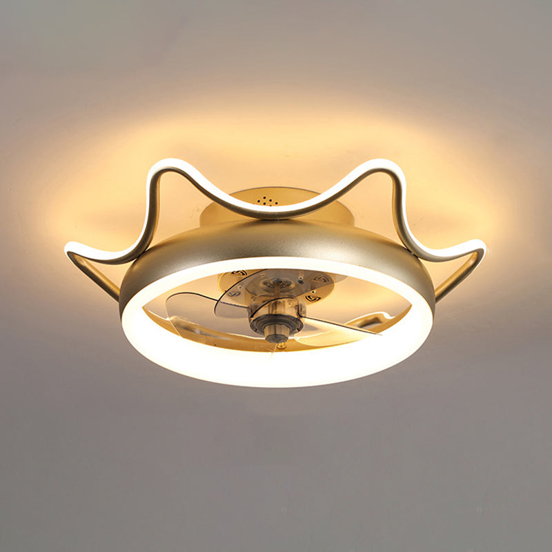 Goldene Finish Rundlüfter Lampe Einfachheit Metall LED Semi Flush-Mount Lighting für Schlafzimmer
