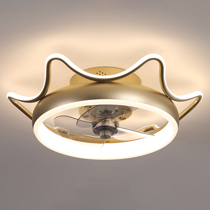 Goldene Finish Rundlüfter Lampe Einfachheit Metall LED Semi Flush-Mount Lighting für Schlafzimmer