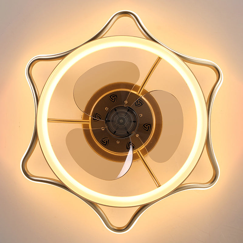 Goldene Finish Rundlüfter Lampe Einfachheit Metall LED Semi Flush-Mount Lighting für Schlafzimmer