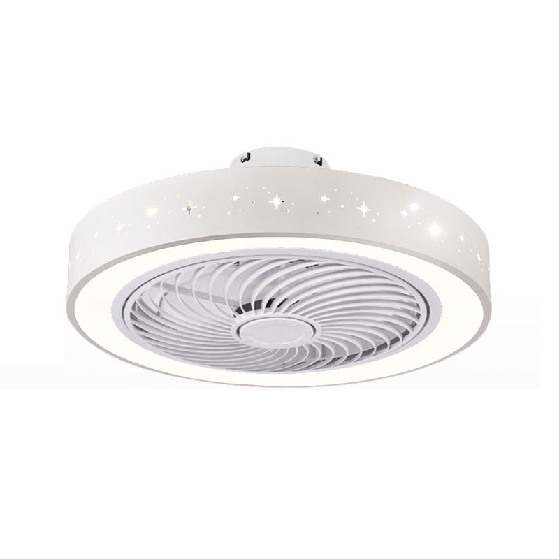 Weiß ausgehöhlter Deckenventilator Nordic Metal LED Runde Halbblüzlicht für Schlafzimmer