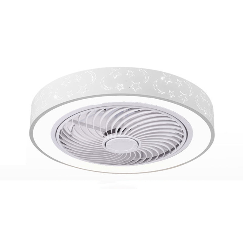 Weiß ausgehöhlter Deckenventilator Nordic Metal LED Runde Halbblüzlicht für Schlafzimmer