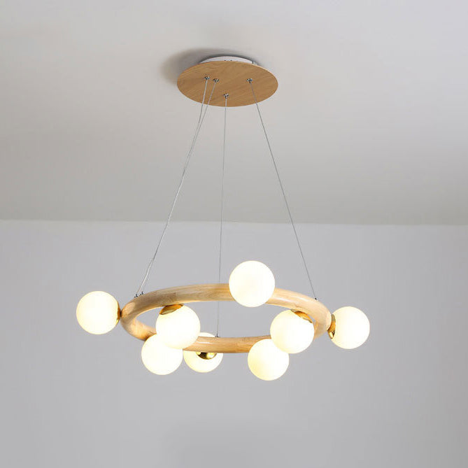 Zeitgenössische Bauernhaus Holzlampe Decke hängende Licht mit Glasschatten